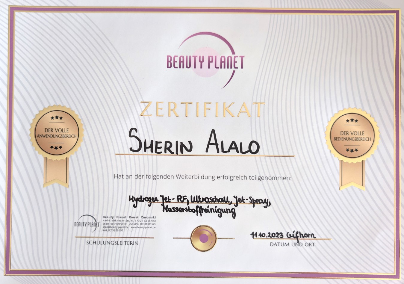 Zertifikat Sherin 10